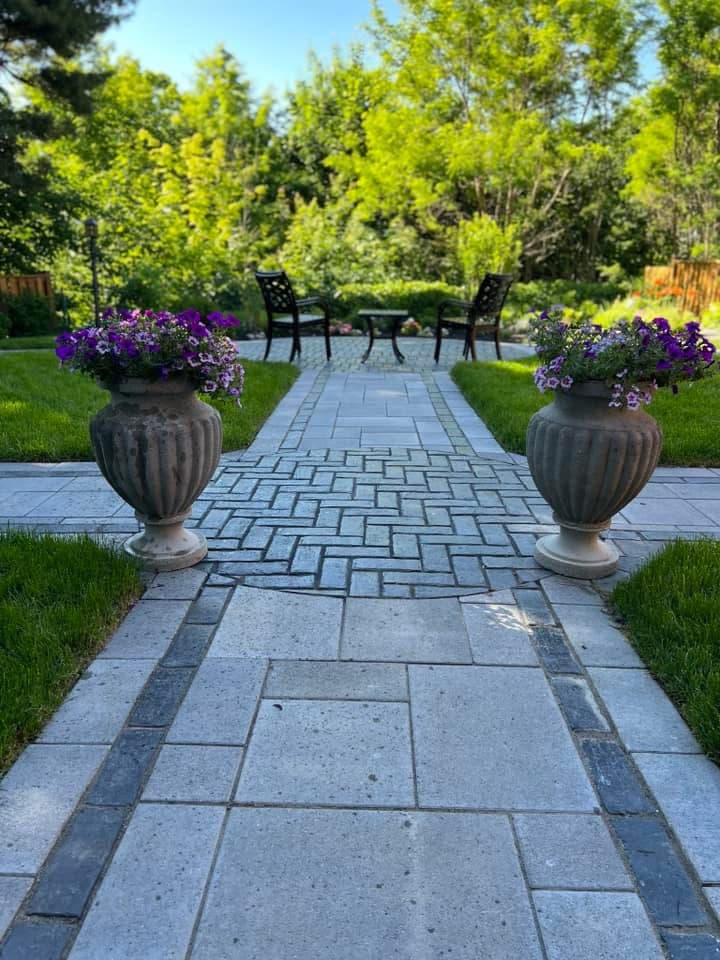 Garden bed and manicured lawn detail